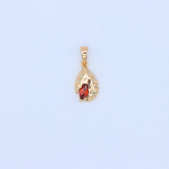 "Gold Teardrop Pendant with Marquise Red Stone and Textured Design, XPPT1722 - Picture 11 of 13